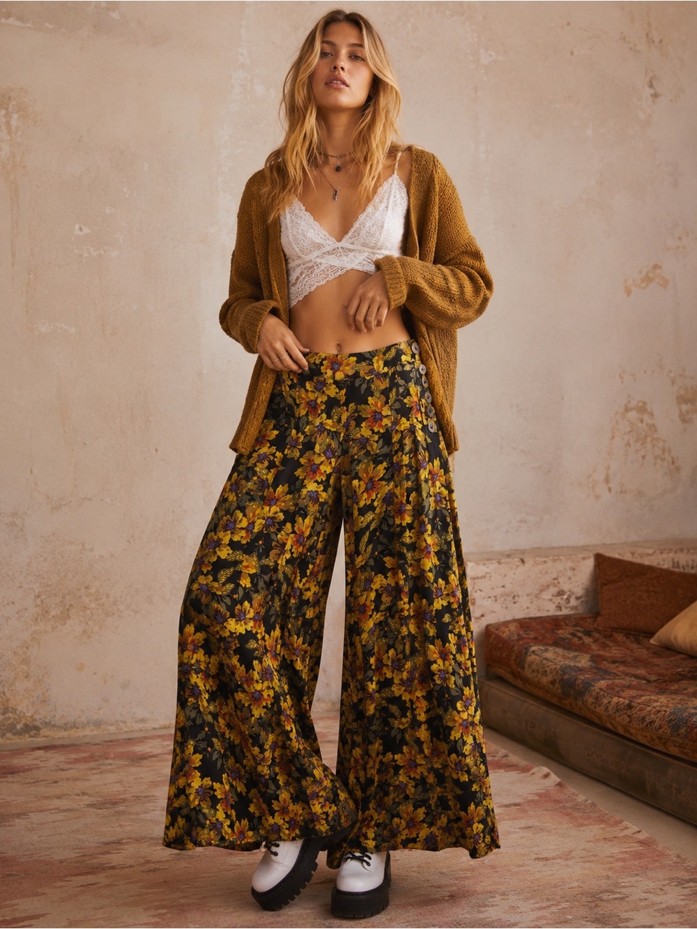 Free People Autumn Floral Wide-Leg Pants - Size 2